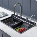 Multifunctional Kitchen Sink with Adjustable Dual Waterfalls