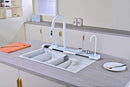 White Multifunctional Kitchen Sink with Adjustable Double Waterfall
