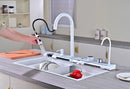 White Multifunctional Kitchen Sink with Adjustable Double Waterfall