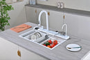 White Multifunctional Kitchen Sink with Adjustable Double Waterfall