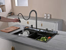 Multifunctional Kitchen Sink with Adjustable Dual Waterfall and Dynamic LED Lighting