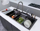 Multifunctional Kitchen Sink with Double Waterfall and Dish/Utensil Compartment