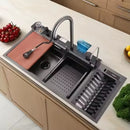 Multifunctional Kitchen Sink with Double Waterfall and Dish/Utensil Compartment