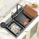 Multifunctional Kitchen Sink with Dual Waterfall and Utensil Pocket