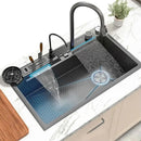 Multifunctional Kitchen Sink with Double Waterfall and Utensil Pocket