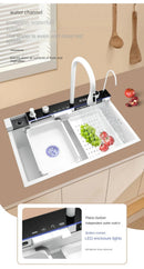 Modern White Multifunctional Kitchen Sink with Dual Waterfall