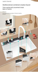 Modern White Multifunctional Kitchen Sink with Double Waterfall