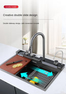 Modern Multifunctional Kitchen Sink with Double Waterfall