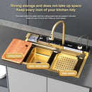 Modern Gold Multifunctional Kitchen Sink with Dual Waterfall W12G
