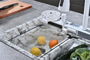 60cm White Marble Effect Double Waterfall Kitchen Sink