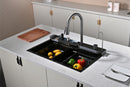 Black Marble Multifunctional Kitchen Sink with Double Waterfall