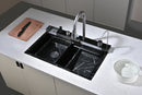 Black Marble Multifunctional Kitchen Sink with Double Waterfall