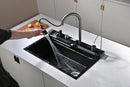Black Marble Multifunctional Kitchen Sink with Double Waterfall
