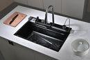Black Marble Multifunctional Kitchen Sink with Double Waterfall