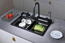 Black Granite Multifunctional Kitchen Sink with Double Waterfall