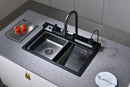 Black Granite Multifunctional Kitchen Sink with Double Waterfall