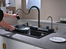 Black Granite Multifunctional Kitchen Sink with Double Waterfall
