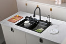Matte Black Multifunctional Kitchen Sink with Double Waterfall