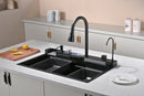 Matte Black Multifunctional Kitchen Sink with Double Waterfall