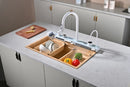 Natural Oak Effect Multifunctional Kitchen Sink with Double Waterfall