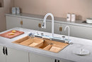 Natural Oak Effect Multifunctional Kitchen Sink with Double Waterfall